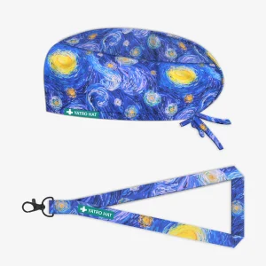 Gorro Quirúrgico y Lanyard Noche Estrellada Pelo Largo